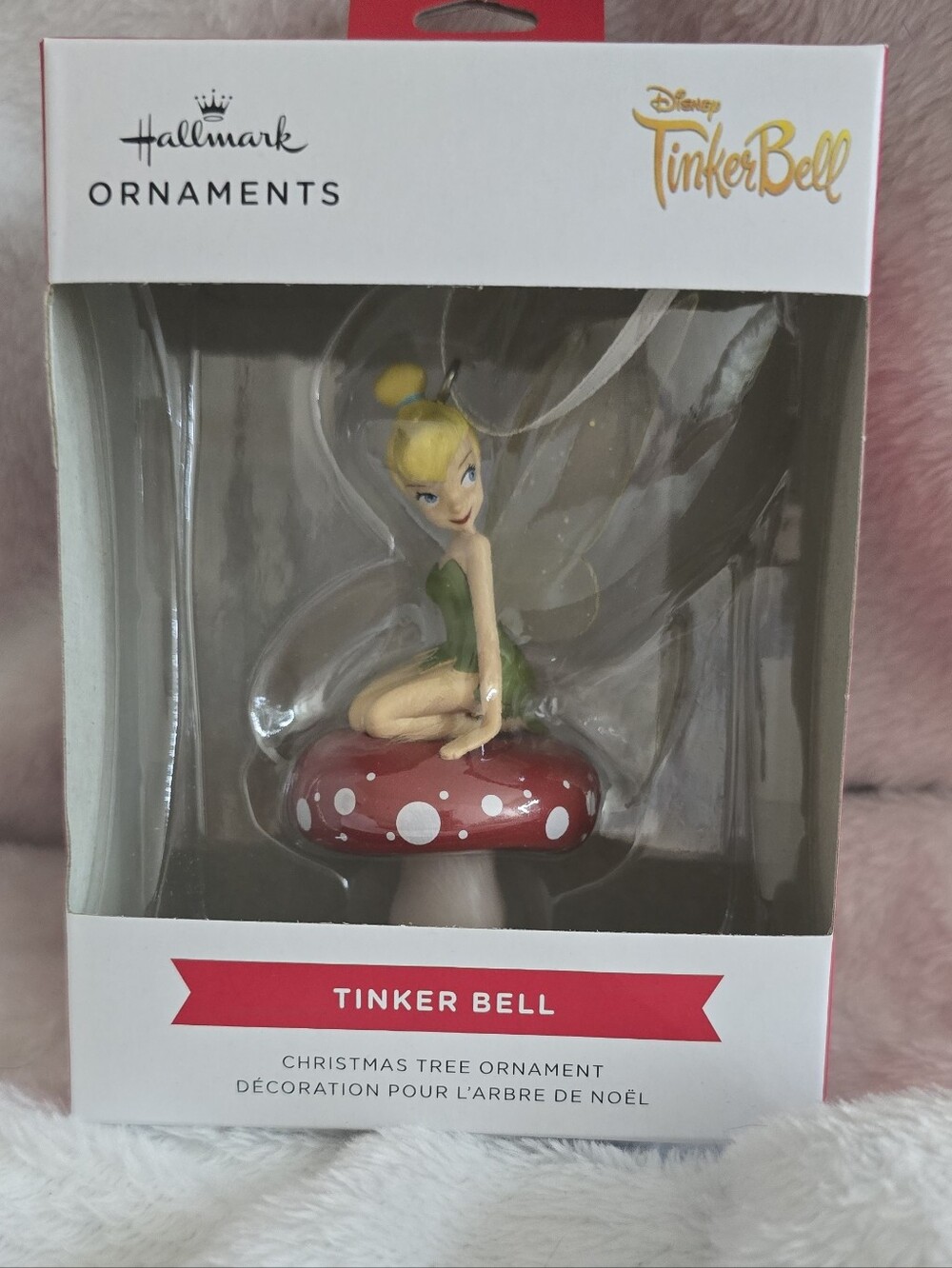 Disney Tinker Bell Ornament - Red Mushroom, Green Dress